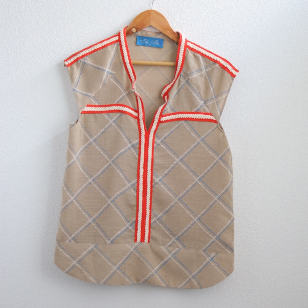 Ella Blue Cream Knit Top Sz: S